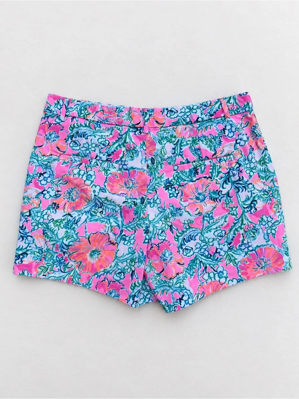 Lilly Pulitzer Size 12 Floral Print Callahan Shorts Pink Green Cotton Stretch